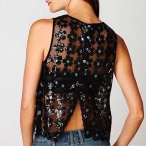 Free People Sheer Crop Top Floral Black Size Small
